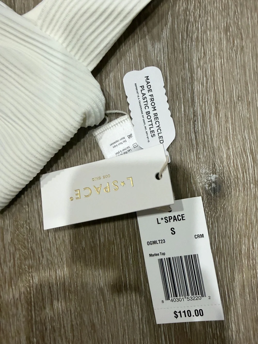 L Space Marlee Bikini Top - Cream Ribbed Swim - small nwt
